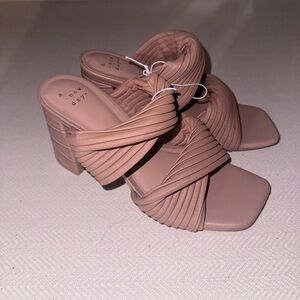 NWOT A New Day Tan Faux Leather Double Strap Heels